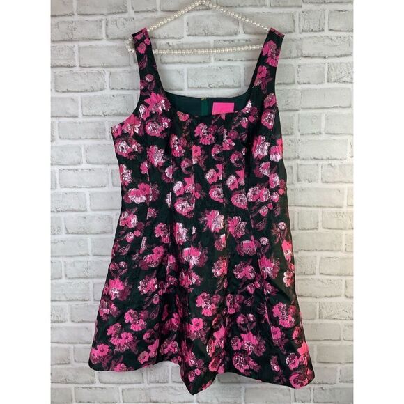 Lilly Pulitzer Leya Metallic Floral Jacquard Dress Evergreen Size 16 Like New - Picture 4 of 11